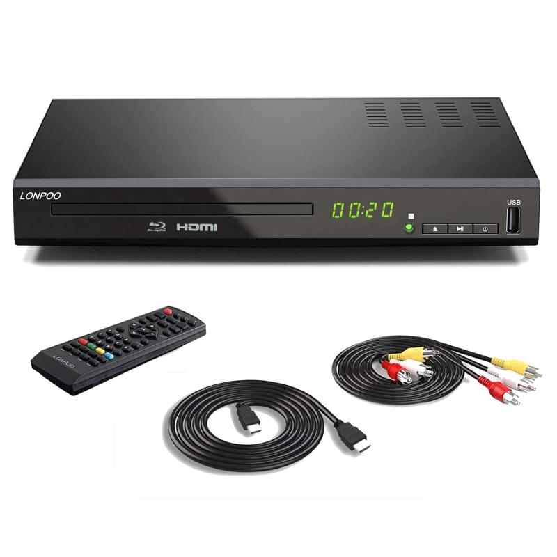 DVD ブルーレイプレーヤー フルHD1080p DVDプレーヤー CPRM再生可能 HDMI/同軸/AV出力 高速起動 PAL/NTSC対応 USB/外付けHDD対応 Blu-rayリージョンA/1 AV/HDMIケーブル付き|利休プリン