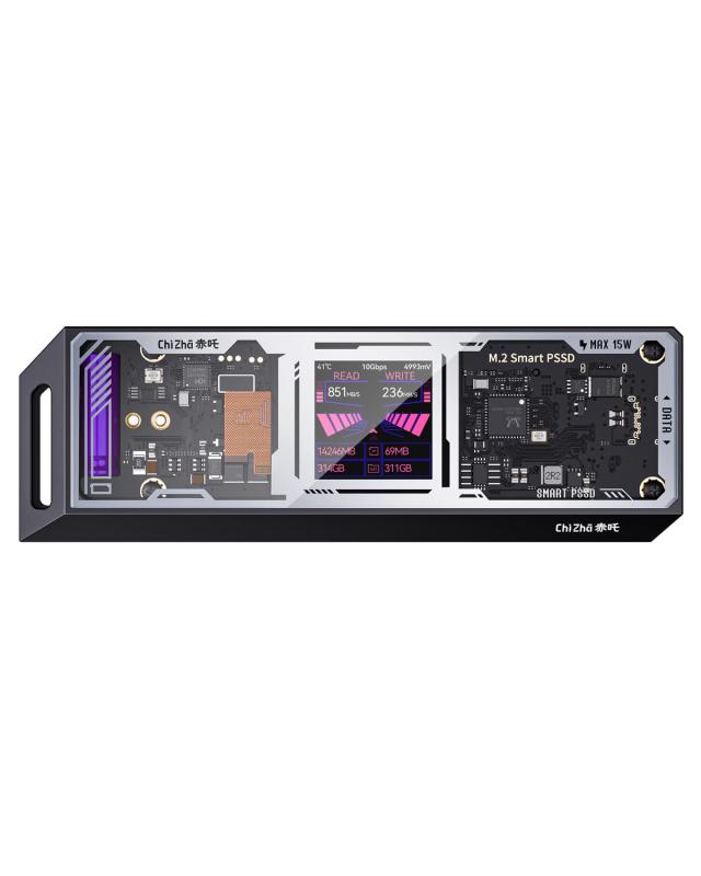 & CHIZHA M.2 NVMe SSDケース USB 3.2 Gen 2 Type-C (10 Gbps) IPS液晶ディスプレイと10秒 電源保護(PLP) 2230/2242/2260/2280サイズのNVMe PCIeに対応するnvm