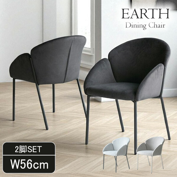 【2脚セット】モダンダイニングチェア Earth アース アーム付き おしゃれ 北欧風 カフェチェア ダイニング用 グレー ブラック ライトグレー 座りやすい椅子 インテリアチェア【送料無料】｜リラサッティ