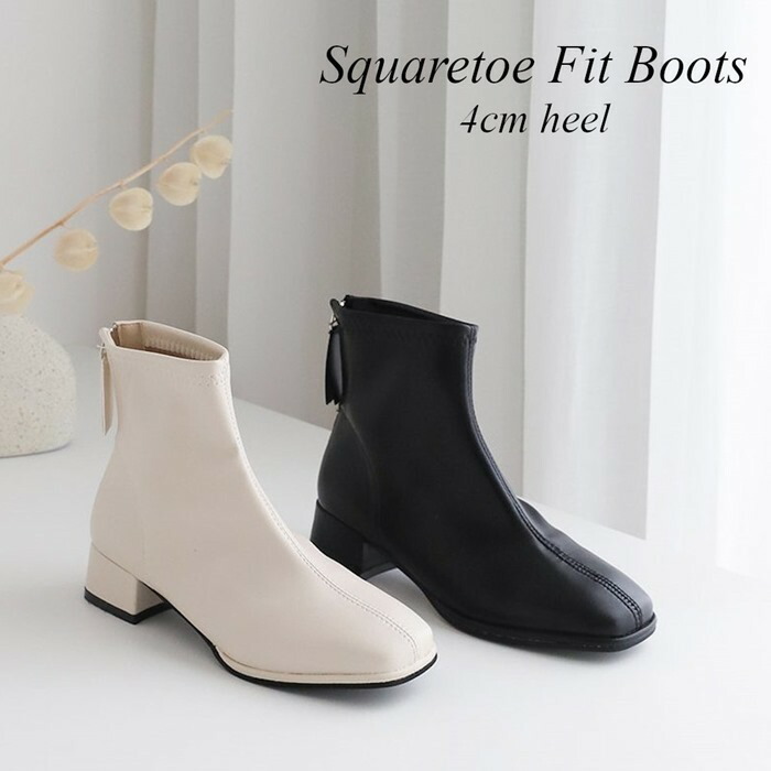 楽天市場 ショートブーツ ローヒール 4cm スクエアトゥ レディース ブーツ ショート フィットブーツ 大きいサイズ 黒 ブラック ベージュ Rilla By Uni