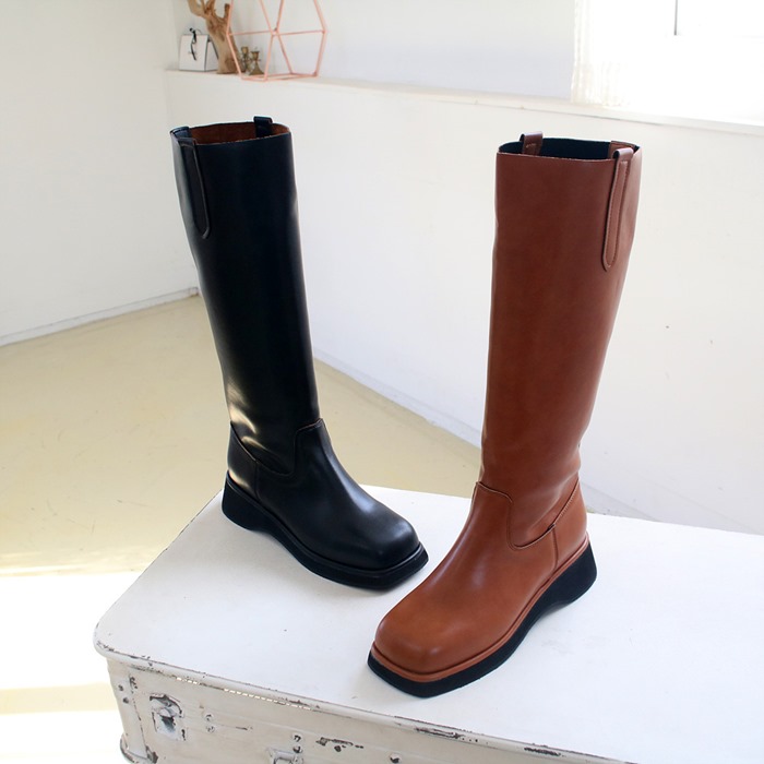 【3CM]フラットヒールベーシックロングブーツ 3CM]フラットヒールベーシックロングブーツ