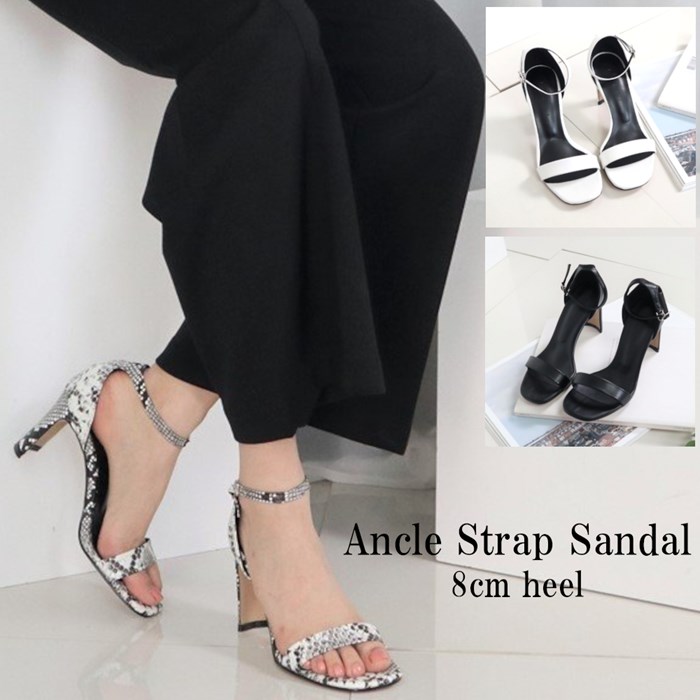 サンダル 太めヒール 8cm ハイヒール ストラップ レディース お洒落サンダル フォーマル キレイめ 黒 ブラック 白 ホワイト パイソン Psicologosancora Es