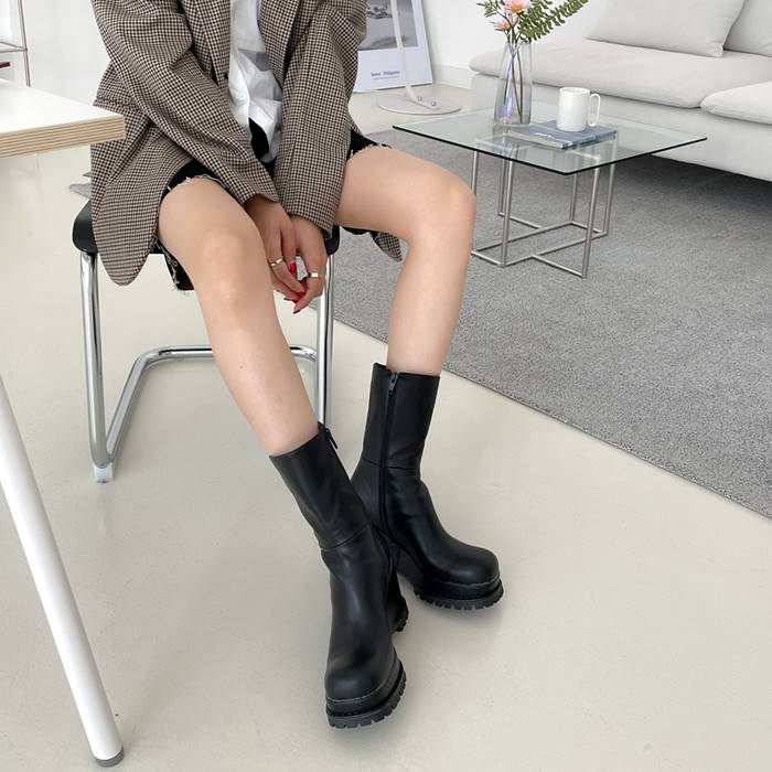 ショートブーツ ウェッジヒール 10cm 厚底 ブーツ ショート 黒 ブラック スクエアトゥ|RILLA by Uni