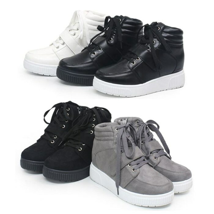 楽天市場 ハイカットスニーカー インヒール 厚底 レディース おしゃれ スニーカー ハイカット 厚底スニーカー 紐 レースアップ 黒 ブラック 白 ホワイト グレー スエード Rilla By Uni