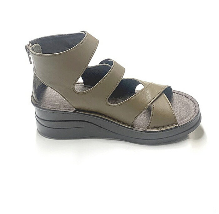 日本製 本革 グラディエーター レザー ジッパー レディース 4e 幅広 厚底 3e 5cm ブーツサンダル ウェッジ サンダル