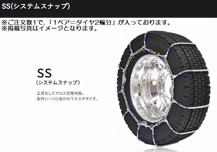 19.5インチ9R19.5対応SCCチェーンSS(システムスナップ)トラック・バス用夏タイヤ/冬タイヤ共通品番SS715後払い不可商品|リムコーポレーション