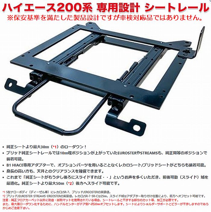 運転席[RH]用200系ハイエース2/4WD用N SPORTシートレール(RECARO/BRIDEシート底止め４点モデルのみ対応)※受注生産品※後払い/代引注文不可