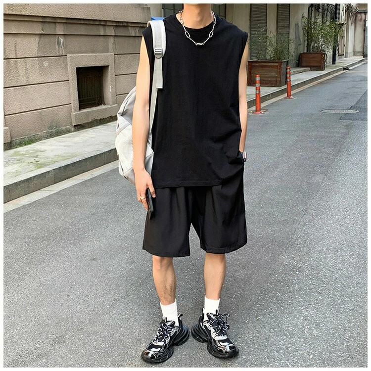 セットアップ 袖なし メンズ tシャツ スウェット 上下 ジャージ ハーフショーツ ショート丈 無地 夏服 薄手 ルームウェア スポーツ カジュアル 部屋着