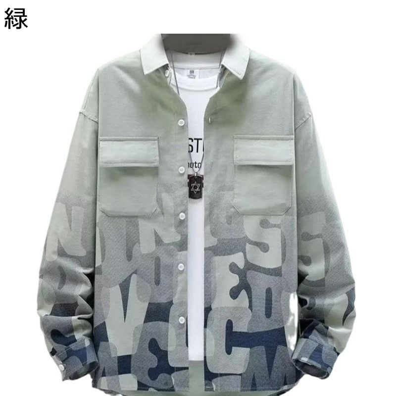春夏着 折り襟 日焼け止め 着回し ファッション カジュアルシャツ 薄手 速乾吸汗 アウトドア グラデーション 着心地良い 英字柄 通気 通勤 長袖シャツ シャツジャケット メンズ リラックス 軽い