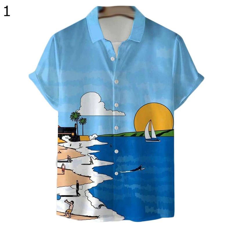 ハワイシャツ アロハシャツ s メンズ プリントシャツ 半袖 波 パッチワーク 夏服 春夏 秋 大きいサイズ アロハ風 日系 上品 薄い 涼しげ サラサラ快適 おしゃれ 学生 リゾート 海辺 普段着 部屋着
