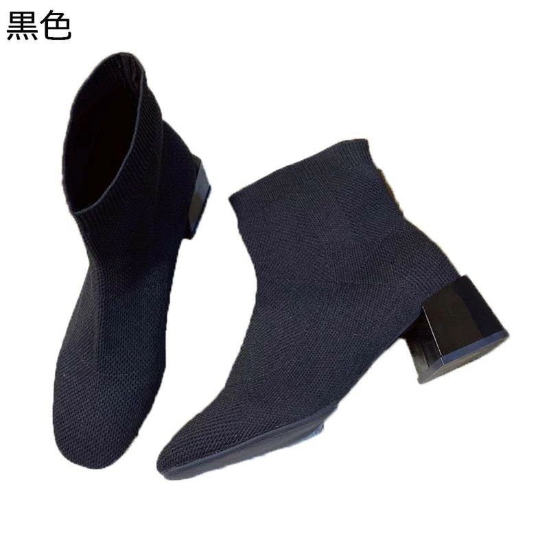 ハイヒール6cm 履きやすい 軽量 弾力性ブーツ ビジネス ニット OL ブーティ 女性 美脚 秋冬靴 レディース 着痩せ ソックスブーツ 日常 ショートブーツ ジップアップ