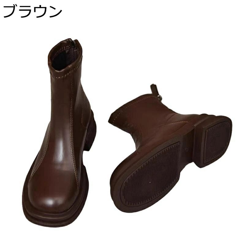 通勤 ローヒール キレイめ レディースブーツ ブーティ 秋冬 クッション性 ジップアップ 通気 ソフト ビジネス ハーフブーツ 安定感 PUレザー 撥水 ショートブーツ カジュアル