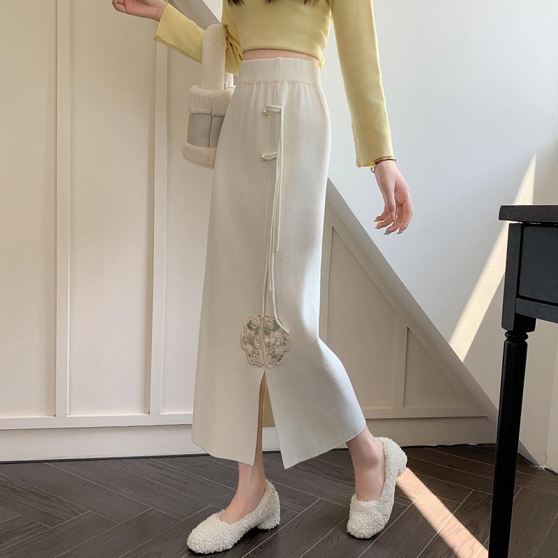 ミモレ丈 高見え マキシスカート 花柄 スカート ニットスカート