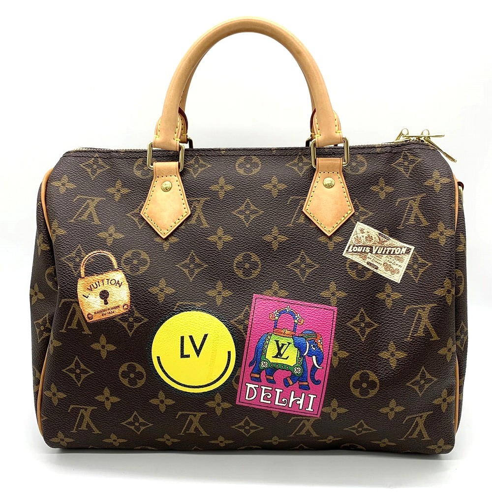 LOUIS VUITTON ルイ・ヴィトン バンドリエール30 マイLV世界周遊旅行 下げ札 紋章 ハンドバック モノグラム帆布 赤銅色 レディース【中古】