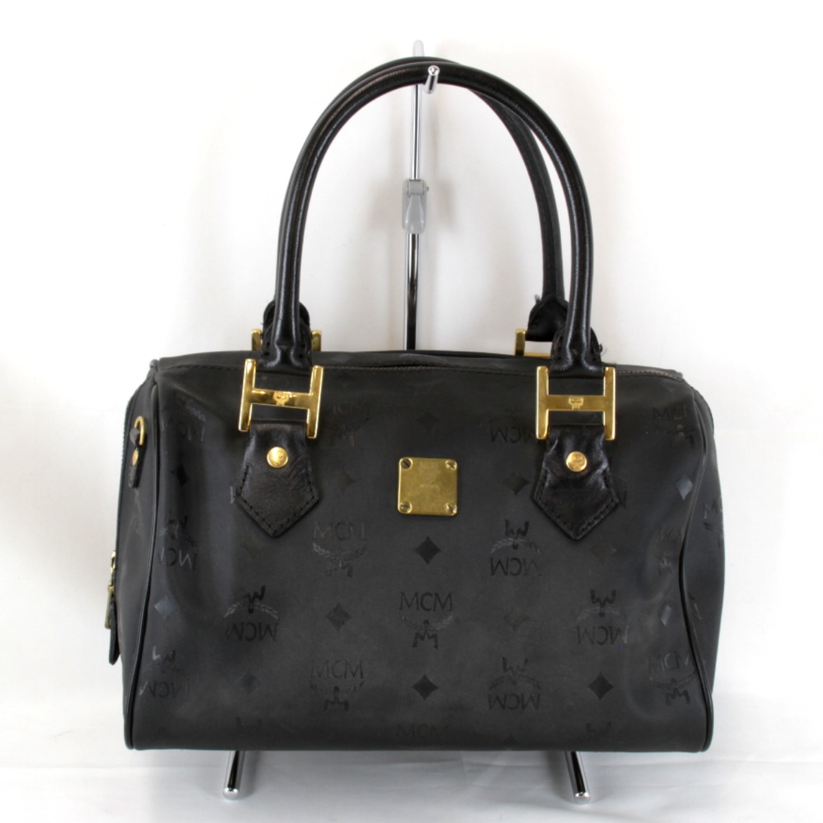 MCM ブラックレザーハンドバッグ ライオンモチーフ MCM Himmel レザーバッグ M | ブラック | FARFETCH JP