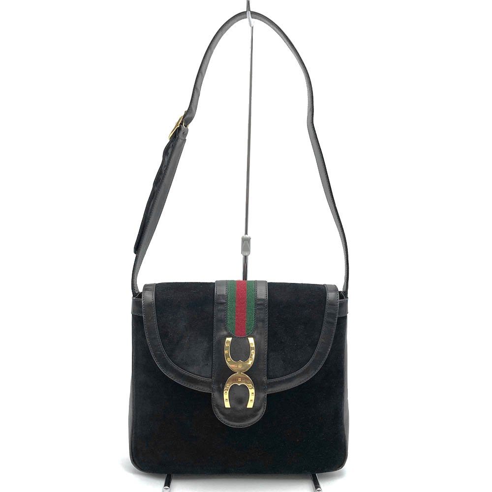 ＼レア／GUCCI オールドグッチ 肩掛け ショルダーバッグ ホースシュー ヴィンテージ ブラック 黒 スウェード/レザー レディース ファッション ブランド品 ハイブランド USED【中古】