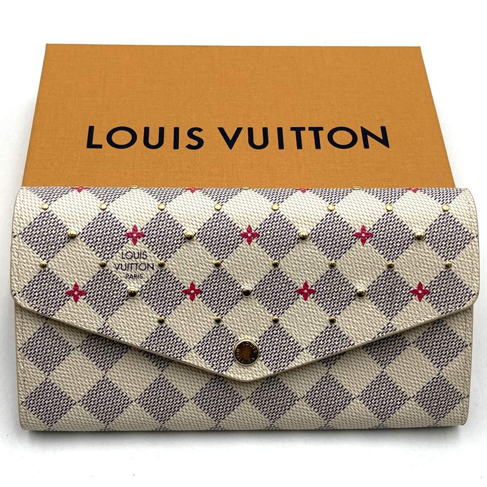 ＼新古品／LOUIS VUITTON ルイ・ヴィトン ポルトフォイユ サラ N45296 フラワースタッズ かわいい 二つ折り財布 長財布 ダミエアズールキャンバス ベージュ/ピンク レディースファッション【中古】