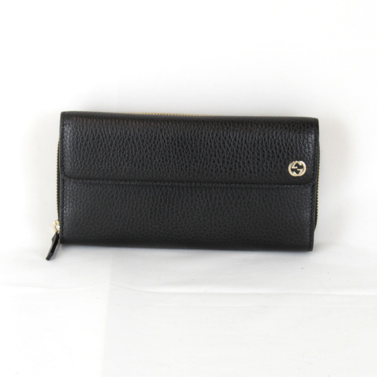 美品『USED』 GUCCI グッチ インターロッキングG 449397・1147 長財布 レザー ブラック レディース【中古】