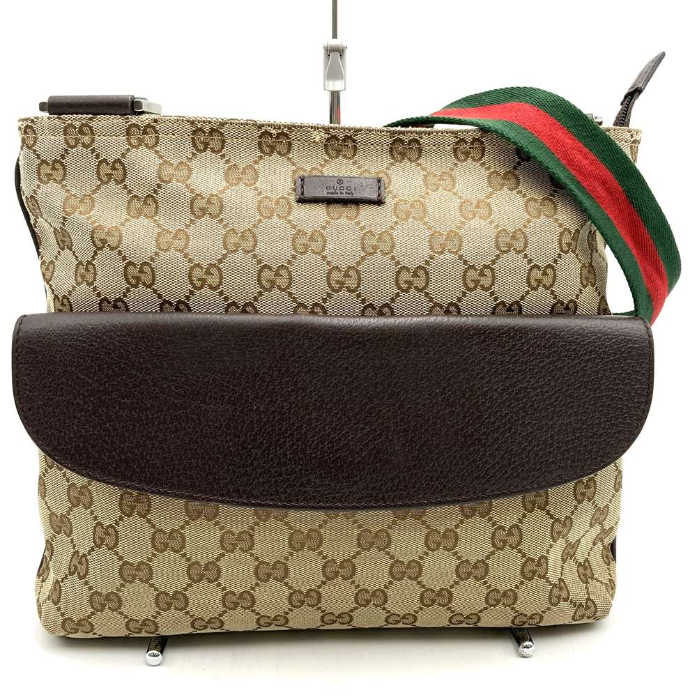 GUCCI グッチ 256100 曲がった掛け ショルダーバッグ 赤銅色 曲がった掛け GG帆布 シェリー酒伝達ルート レディース メンズ ブランド名【中古】