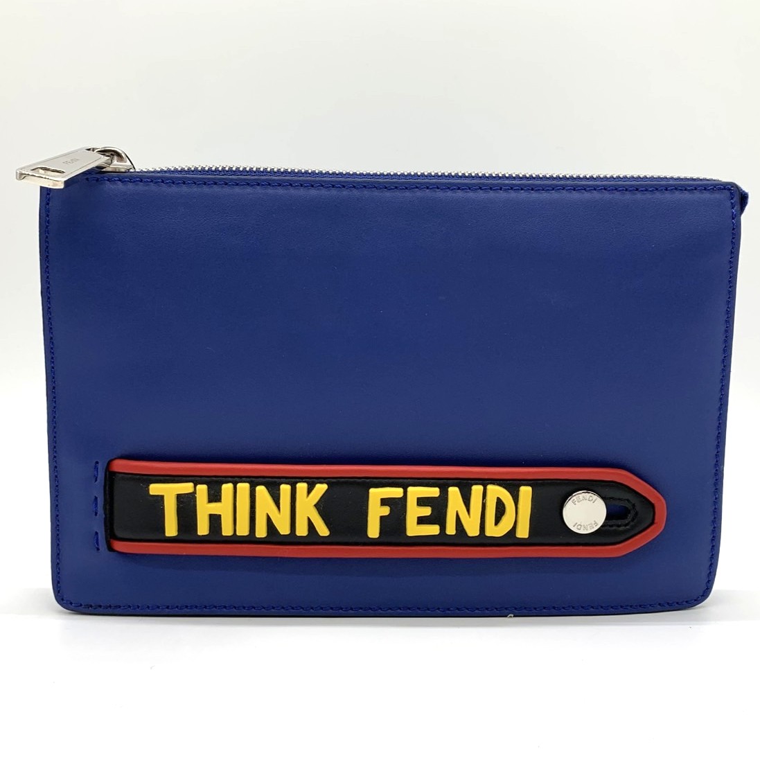 FENDI フェンディ 7VA350 語彙 クラッチペダル御徒面子 THINK FENDI 二つ目御徒面子 合切袋 青み なめし革 メンズ レディース 【中古】