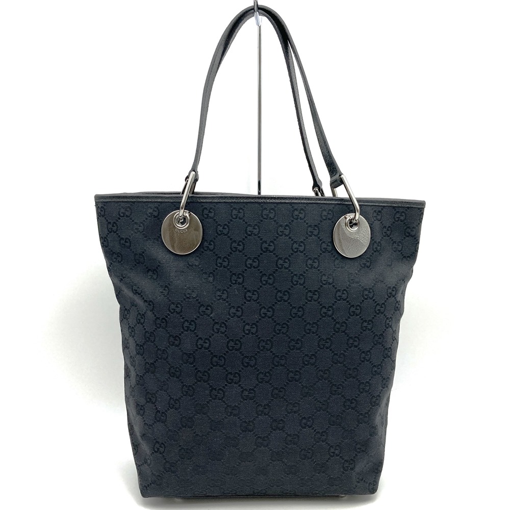 GUCCI グッチ 120836 ハンドバッグ トートバッグ ブラック GGキャンバス レザー レディース メンズ ファッション ヴィンテージ USED【中古】