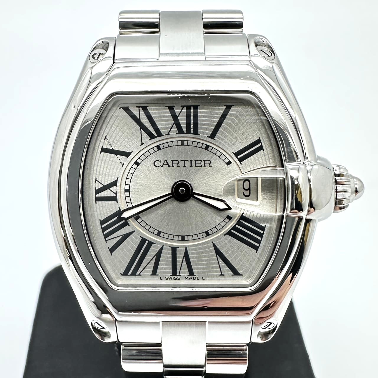 磨き済 箱付 Cartier カルティエ ロードスター SM W62016V3 腕時計 デイト クォーツ SS シルバー 腕時計 レディース メンズ USED プレゼント【中古】