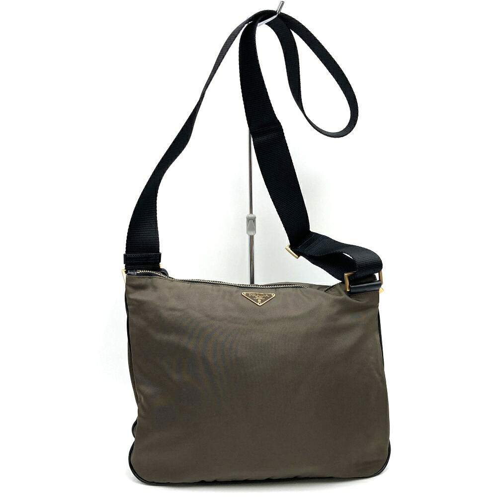 PRADA プラダ BT0220 ショルダーバッグ ナイロン 鍵付 カーキ ブラウン レディース メンズ ファッション ヴィンテージ プレゼント USED【中古】【ELGZN】