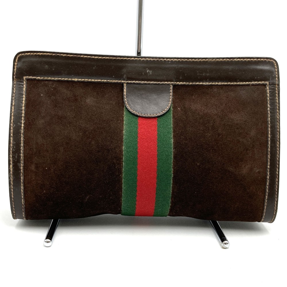 GUCCI グッチ 年寄りのグッチ クラッチペダル御徒面子 合切袋 シェリー酒 スウェード なめし革 ダークブラン ヴィンテージ レディース【中古】