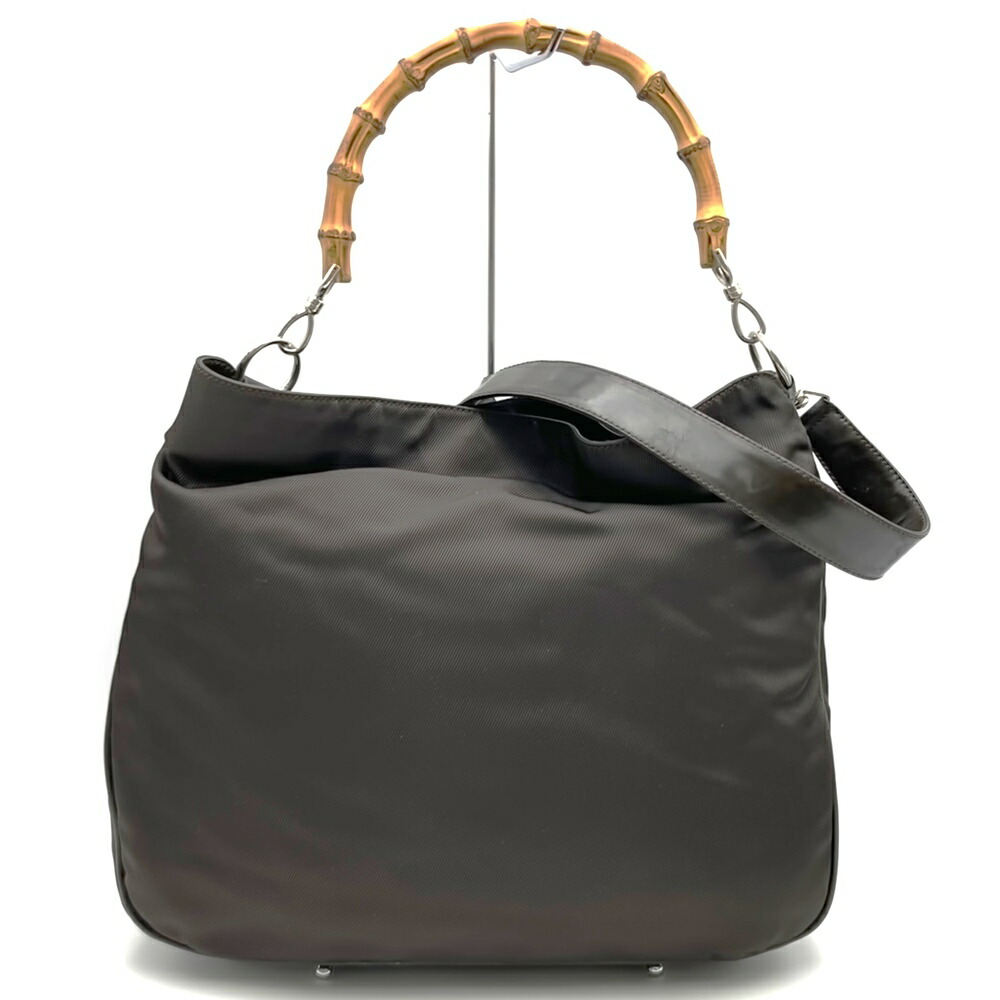 GUCCI グッチ 001 1705 バンブー ショルダーバッグ ナイロン レザー ブラウン レディース ヴィンテージ オールド ブランド USED【中古】