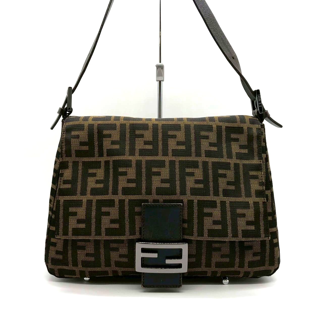 FENDI フェンディ マンマバケット ハンドバッグ ショルダーバッグ ズッカ ナイロンキャンバス レザー ブラウン レディース ヴィンテージ メンズ ブランド USED【中古】