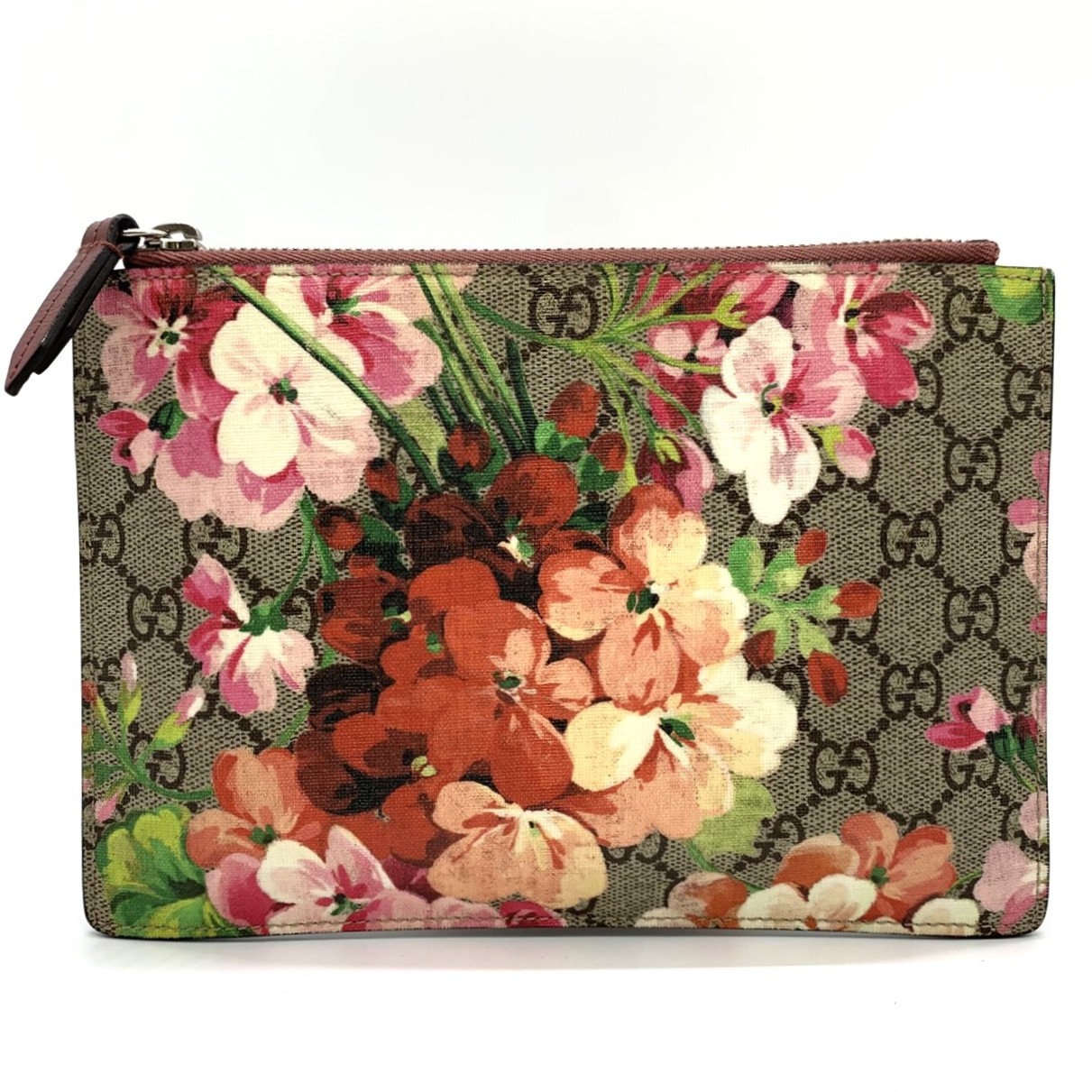 GUCCI グッチ GGブルームス 410079 薄型合切袋 御花 花柄 GGスプリームキャンバス 赤いこと サクラ色 レディース