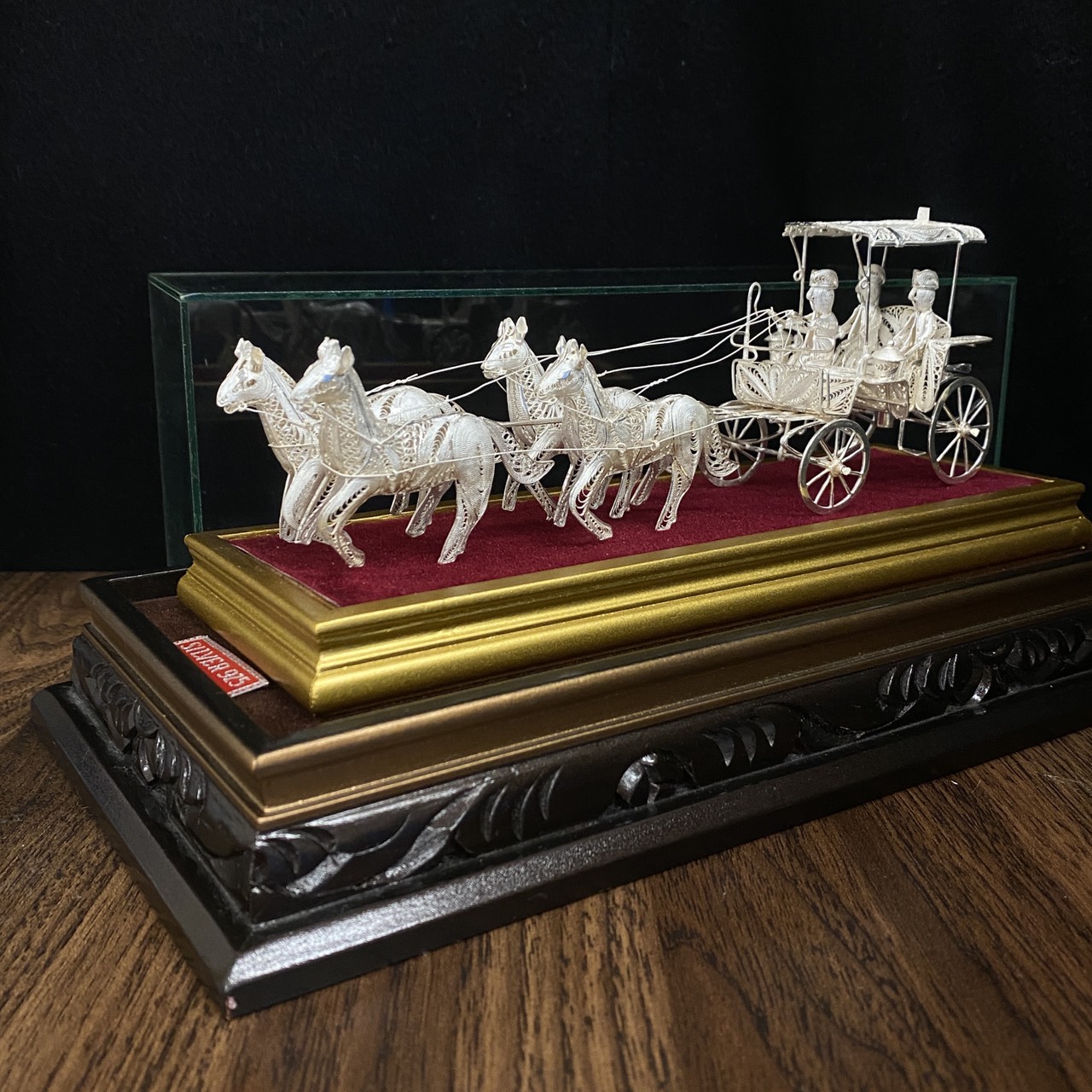 銀製 SILVER925 馬車 置物 90.0ｇ 金属工芸 銀線細工 オブジェ インテリア シルバー925 【中古】