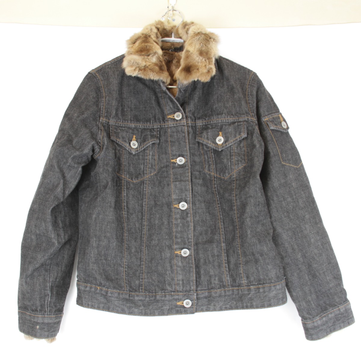 美品『USED』 EMBA エンバ  毛革ラインドライブ付き添い人 ジーンズ上衣 ジーンズ上衣 綿織物/毛革  黒いこと×赤銅色 レディース【中古】 コート・ジャケット-レディースファッション
