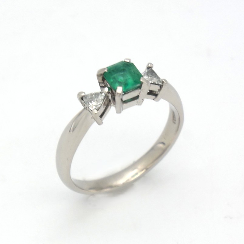 エメラルド/ダイヤモンド/Pt900 リング・指輪 エメラルドカット 鑑別証付 スクエア 0.5ct 14号 グリーン プラチナ レディース ジュエリー アクセサリー【中古】