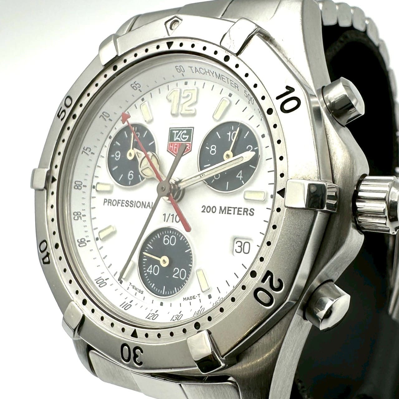【動作保証なし】TAG HEUER タグホイヤー CK1111 プロフェッショナル 2000シリーズ デイト クロノグラフ 腕時計 クォーツ SS ホワイト メンズ【中古】