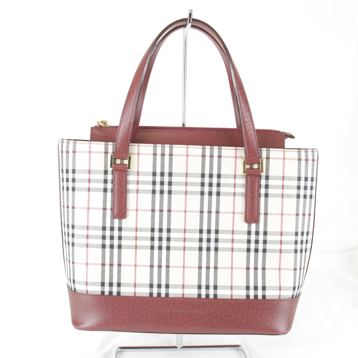 美品『USED』 BURBERRY バーバリー ノバチェック レッド ハンドバッグ キャンバス/レザー レッド レディース【中古】
