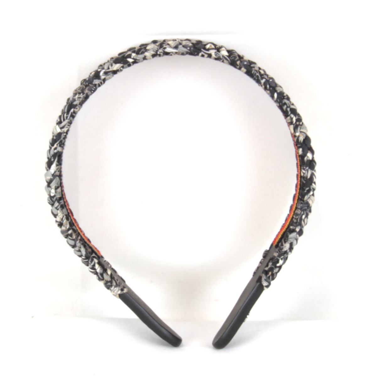 美品『USED』 HERMES エルメス エルザブルーム カチューシャ 編込 その他ファッション雑貨 レザー ブラック レディース【中古】