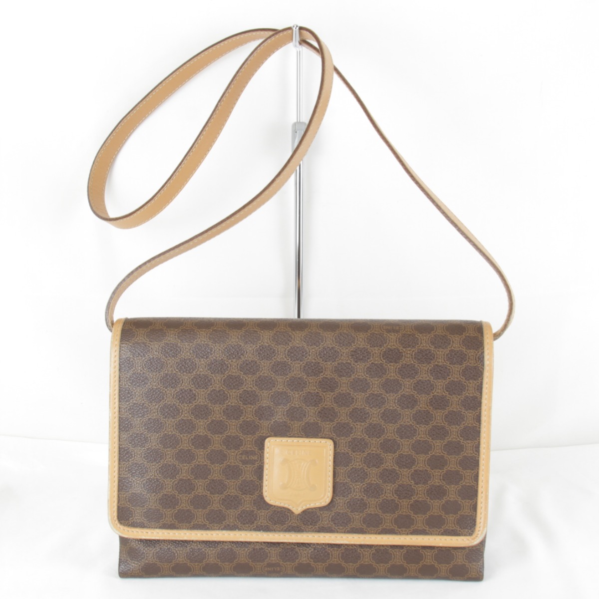 『USED』 CELINE セリーヌ マカダム ショルダーバッグ PVC/レザー ブラウン レディース【中古】