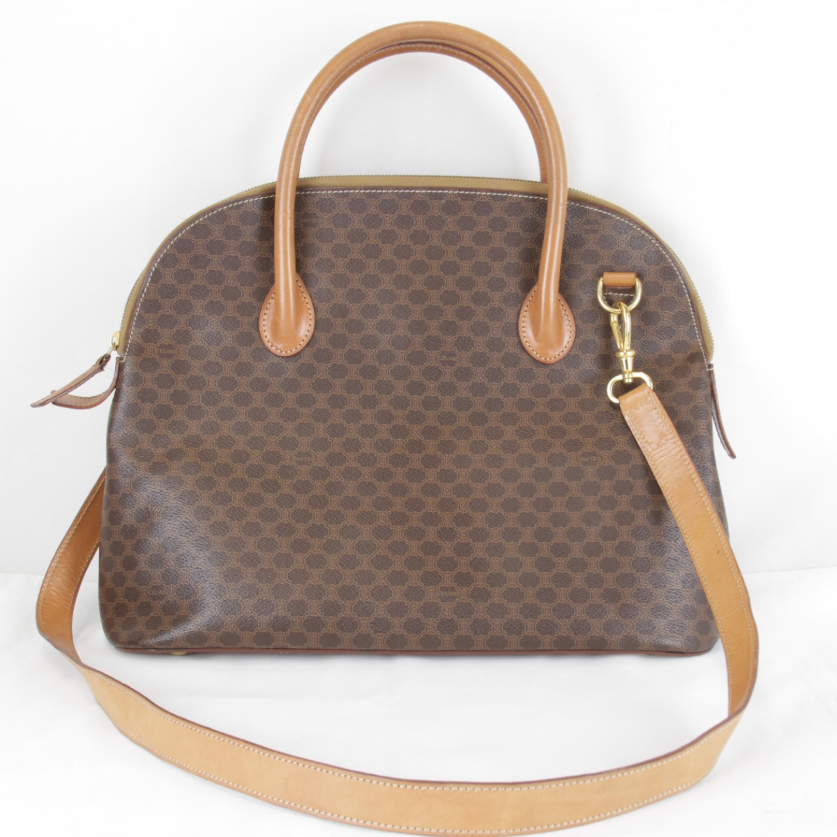良品『USED』 CELINE セリーヌ  マカダム 2WAY ショルダーバッグ PVC/なめし革  赤銅色 レディース【中古】