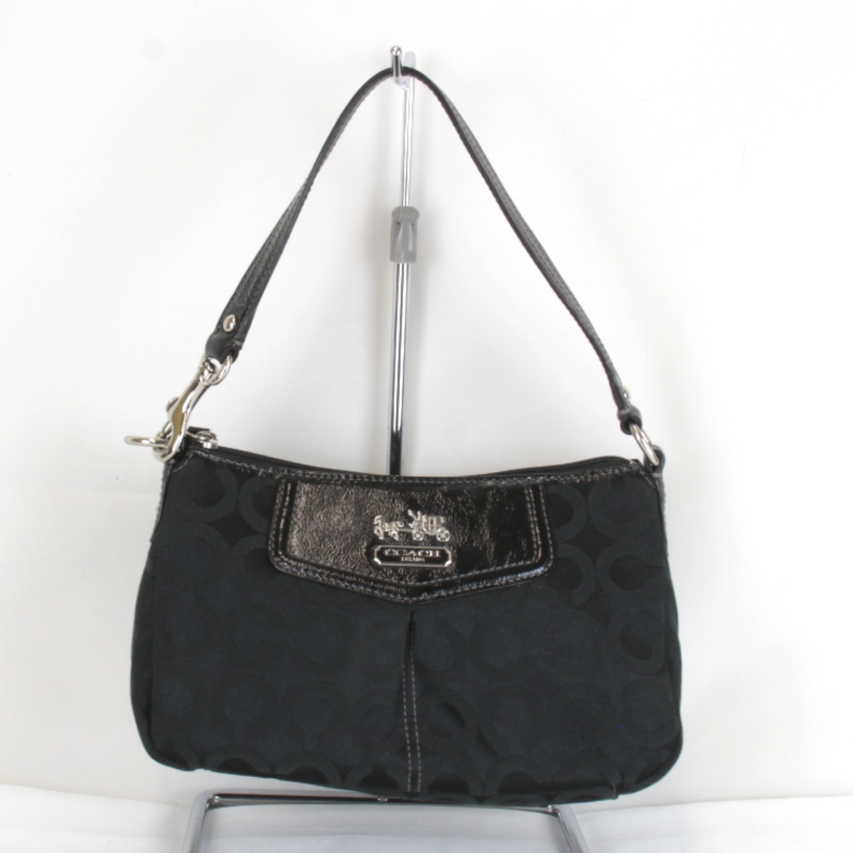 美品『USED』 COACH コーチ職 オプアート柄 佩び物車寄せ J0971-43265 ハンドバック 帆布 黒いこと レディース【中古】