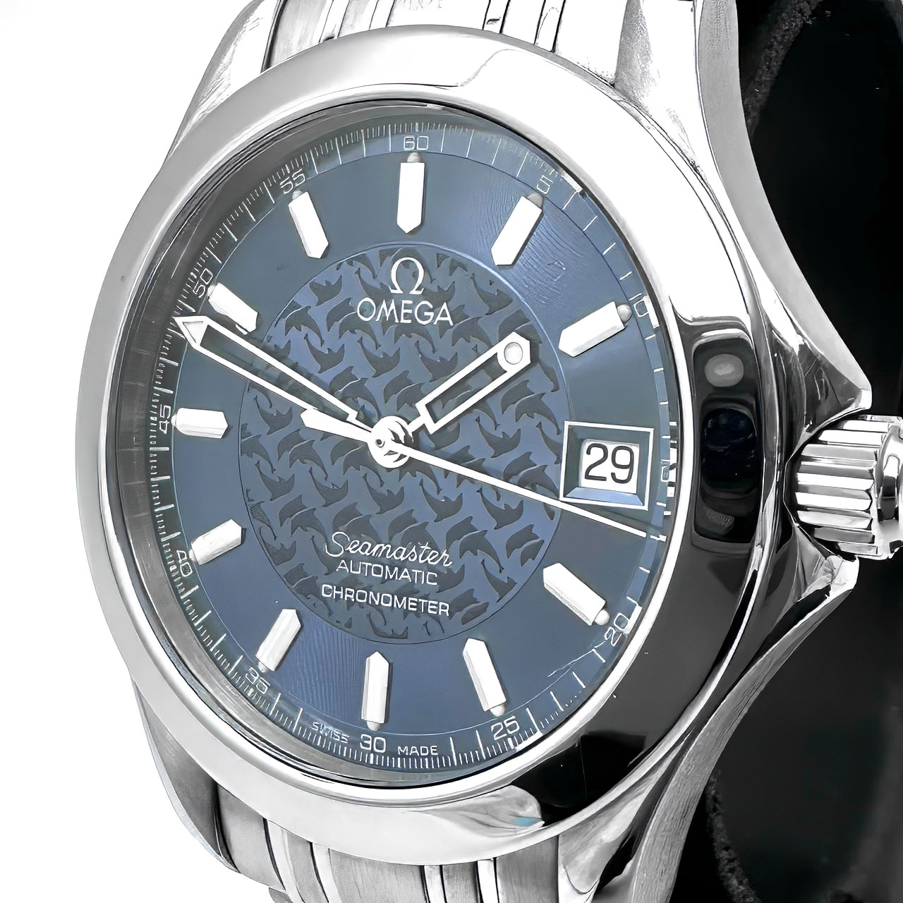 OMEGA ゼロ 2506.80 シーマスター120 ジャックマイヨール デイト ウォッチ 自動小銃一巻き 青色 メンズ【中古】
