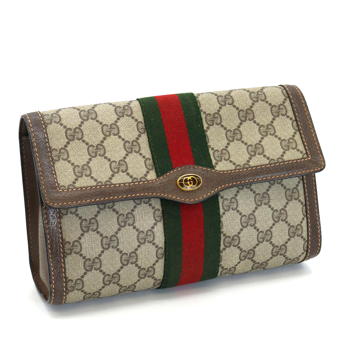 GUCCI グッチ 年寄りのグッチ クラッチペダル御徒面子 二番目 合切袋 GGスプリーム シェリー酒 なめし革 ヴィンテージ レディース【中古】
