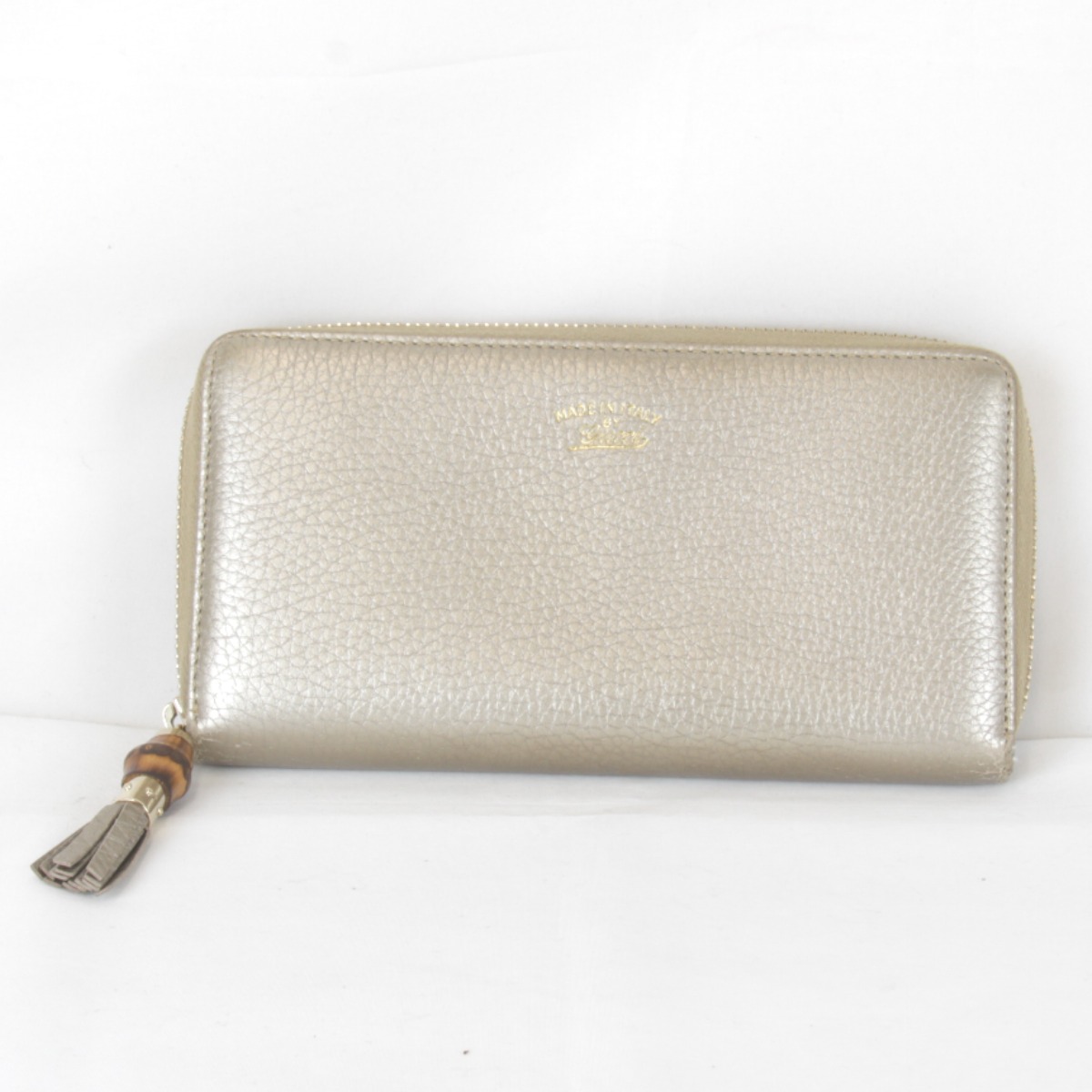 『USED』 GUCCI グッチ  バンブータッセル 箱・袋有 307984.0416 長銭入れ なめし革 ゴールド レディース【中古】