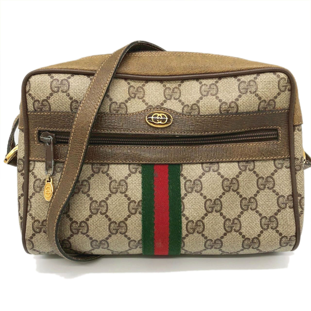 GUCCI グッチ 年寄りのグッチ 98 02 GGスプリーム シェリー酒 ショルダーバッグ PVC なめし革 赤銅色 レディース ヴィンテージ【中古】