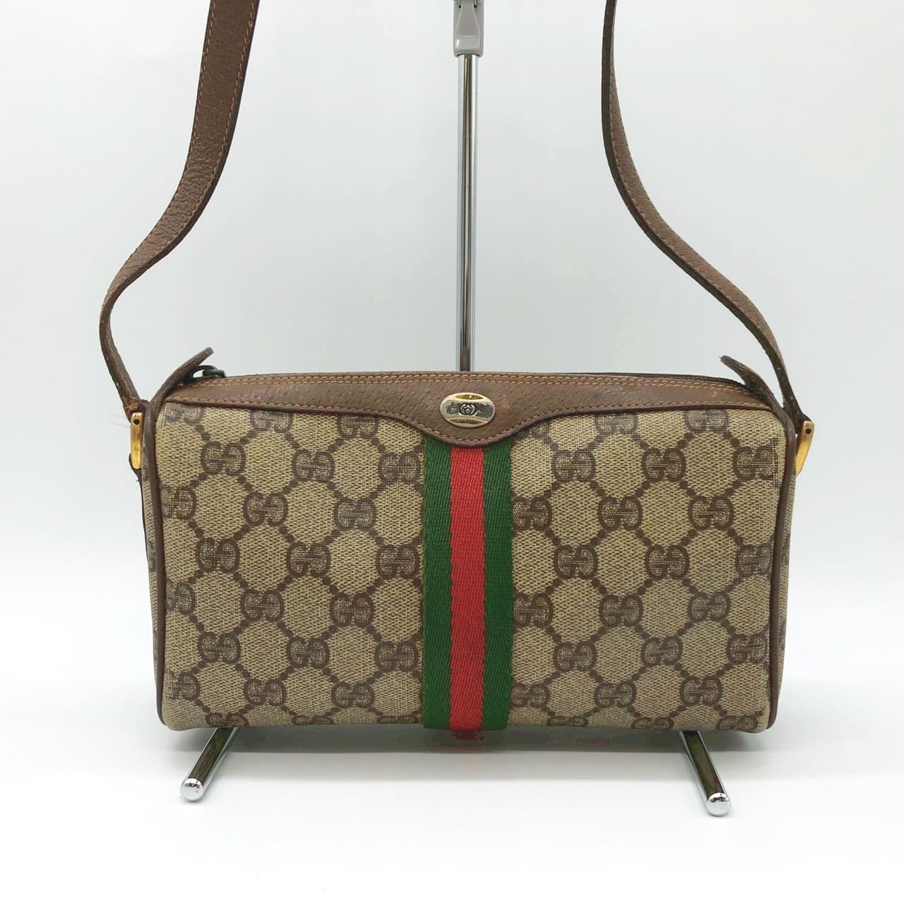 GUCCI グッチ 年寄りのグッチ 89 02 GGスプリーム シェリー酒 ショルダーバッグ PVC なめし革 赤銅色 レディース ヴィンテージ【中古】