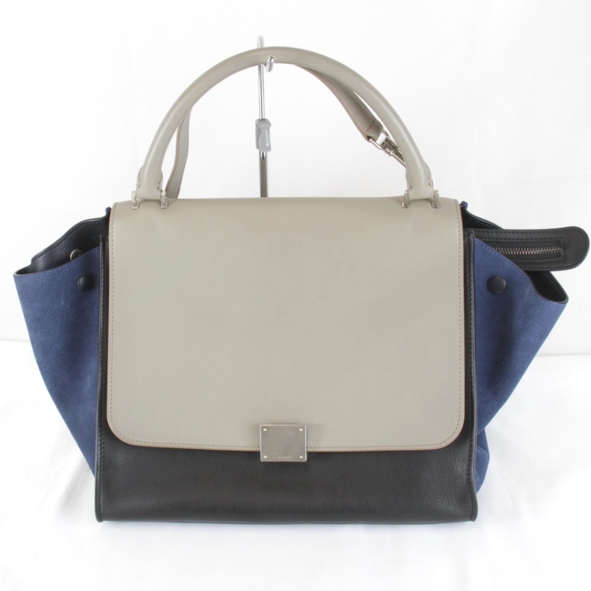 美品『USED』 CELINE セリーヌ  トラペーズ 2WAY ショルダーバッグ なめし革/スウェード  薄墨色 レディース【中古】