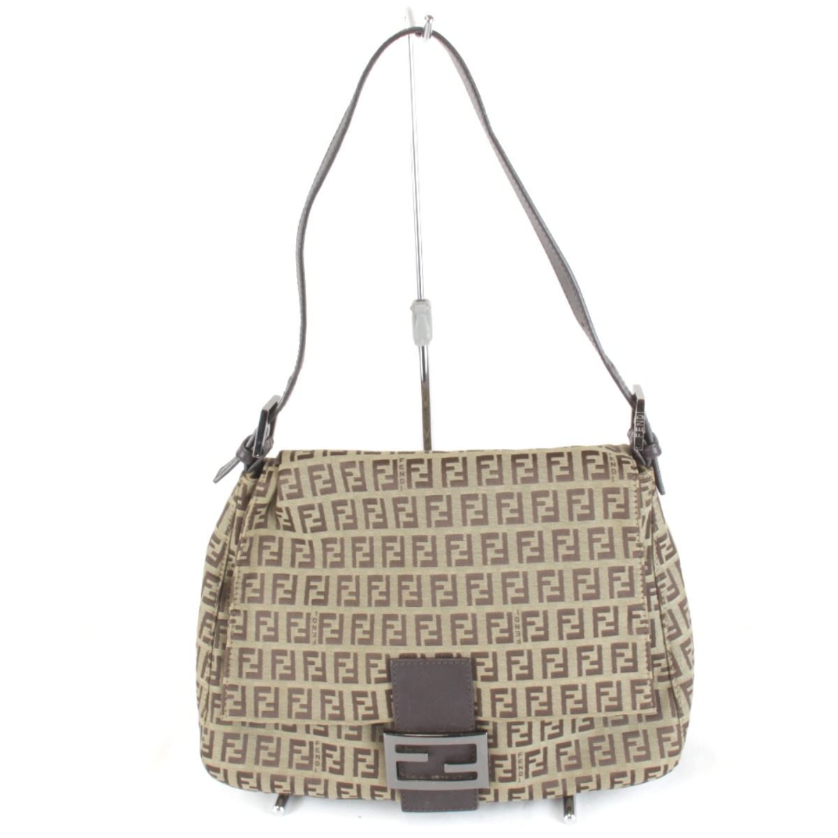 良品『USED』 FENDI フェンディ  ズッキーノ マンマバケット ショルダーバッグ 帆布 ベージュ レディース【中古】