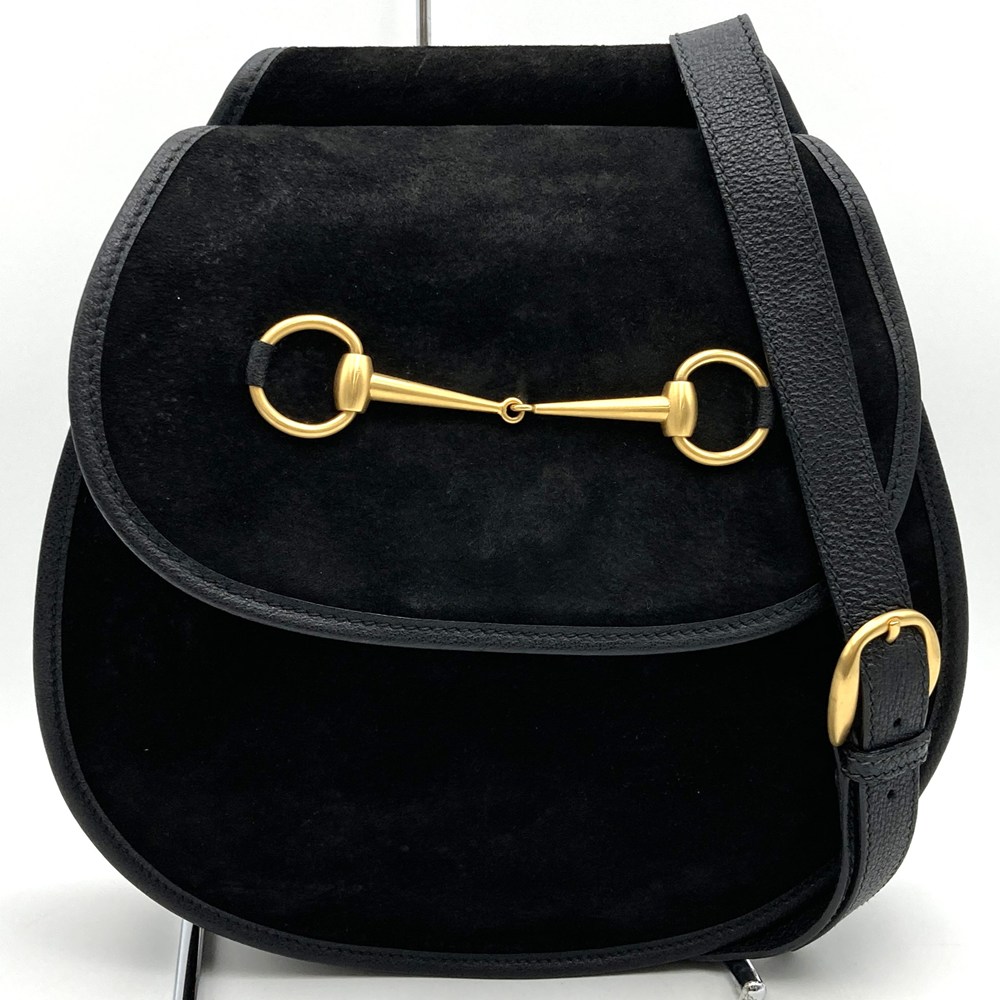 GUCCI グッチ 003 2113 0034 導管ビット 上半身御徒面子 ショルダーバッグ スウェード なめし革 黒いこと レディース ヴィンテージ【中古】