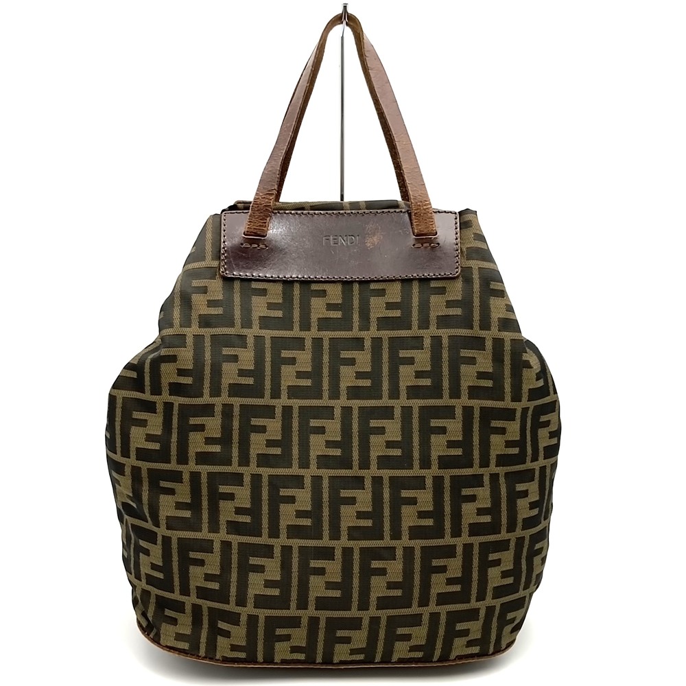 FENDI フェンディ ズッカ ハンドバック トートバッグ エコ御徒面子 ナイロン なめし革 赤銅色 レディース ヴィンテージ【中古】