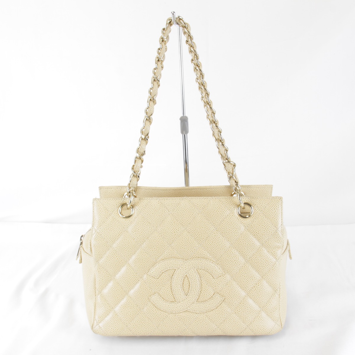 良品『USED』 CHANEL シャネル  判子7番台 ショルダーバッグ なめし革 ベージュ レディース【中古】